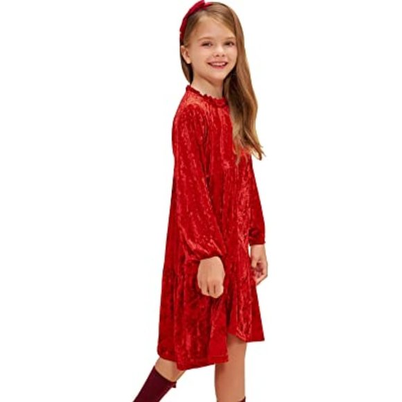 Danna Belle Girl Velvet Party Dress Crewneck Shiny A-Line Midi Dresses 5-6Years - Picture 4 of 6